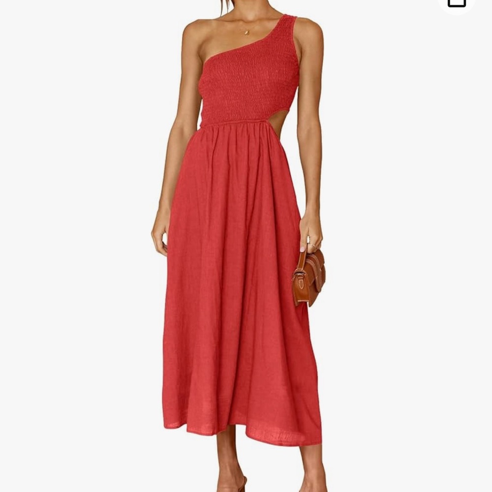 One shoulder red dress